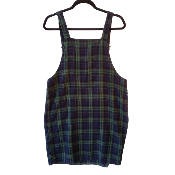 Romwe Plaid Overall Checkered Dress Size Large Green Dark Academia Preppy - Picture 5 of 14